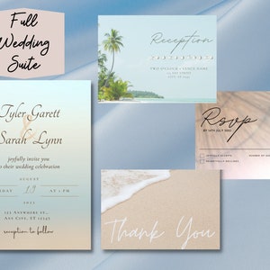 Beach Wedding Invitation Set, Customizable Wedding Invitation, Wedding Invitation Template Download, Canva Wedding Invitation Set, Coastal