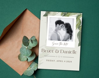 Greenery Save The Date With Photo, Modern Save the Date Invitation, Printable Save the Date Card, Save the Date Canva Template Download