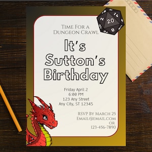 Dungeons and Dragons verjaardagsuitnodiging, DnD-verjaardagsuitnodiging voor verjaardagsfeestje, Dungeons and Dragons verjaardagsfeestje, DnD-feestuitnodiging