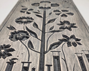 Original Artwork Carved 'Flowering'  24x12 by Elijah Cardona, Ithaca NY. Signed and Numbered.
