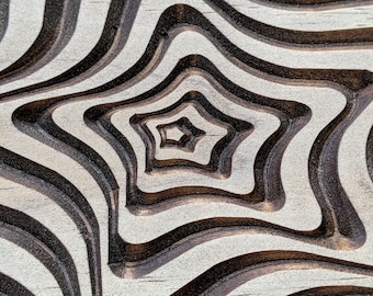 10x12 Optical Illusion Wood Carving, Star Mandala, Moving Artwork