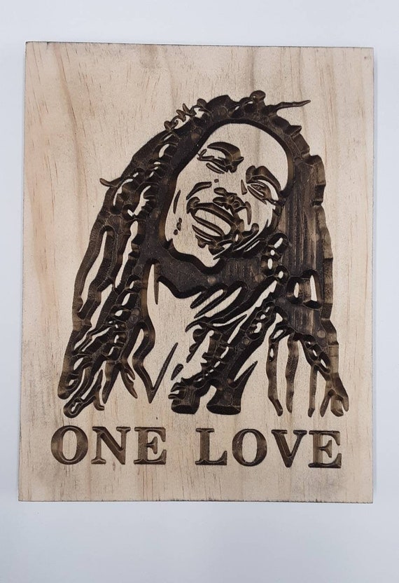 ボブ・マーリーの彫刻、ワン・ラブ・サイン、木製アート、ラスタ