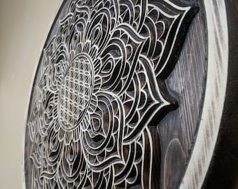 Mandala, Lotus, Flower of life, Wood Carved, Sacred Geometric Wall Art, Meditation, Yoga, Decor,
