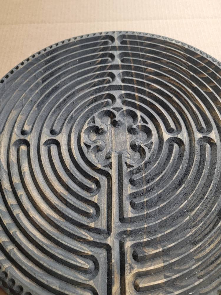 Dark Brown Wood Finger Labyrinth, Chartres Meditation Art, Carved Path ...
