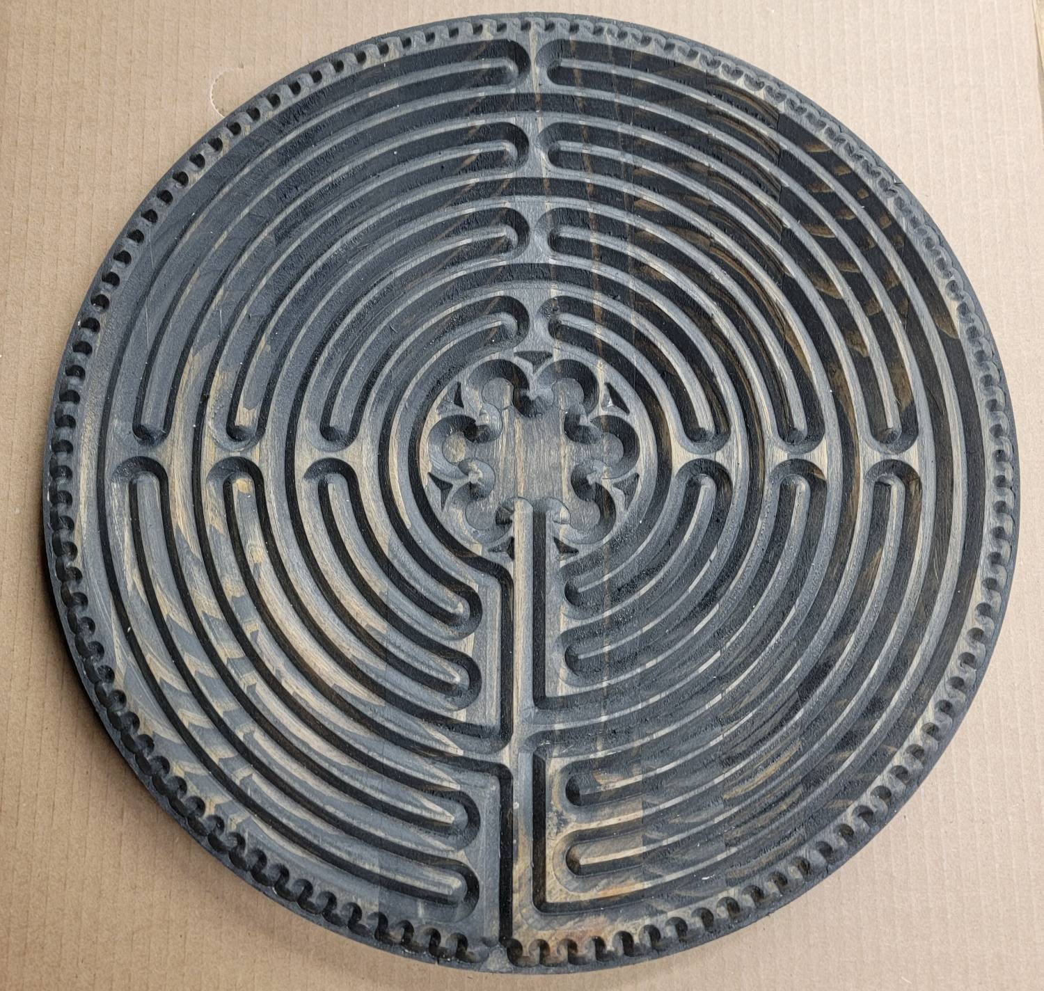 Dark Brown Wood Finger Labyrinth, Chartres Meditation Art, Carved Path ...