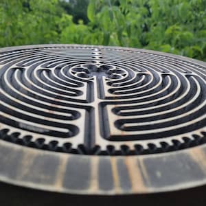 Finger Labyrinth Wood Carving, Natural and Dark Brown with Weathered Edge, Chartres Wood Labyrinth, Home Decor, Meditation, Wood Art, Rustic