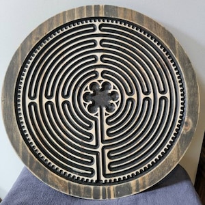 Chartres Finger Labyrinth Wood Carving, Meditation Wood Art, Rustic ...