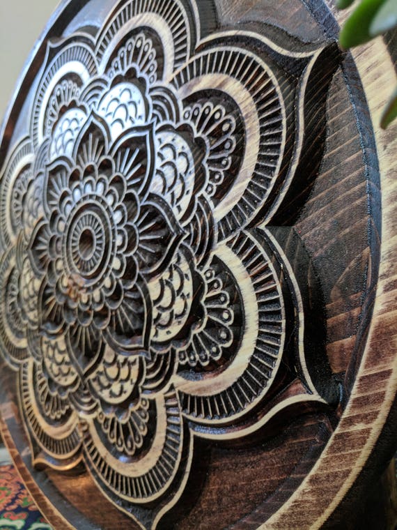 Mandala Rustic Round Wood Carved Mandala Wood Carved Etsy
