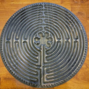 Dark Brown Wood Finger Labyrinth, Chartres Meditation Art, Carved Path ...
