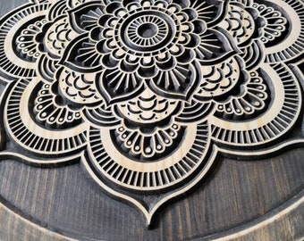 Mandala, Wood carved, Lotus, Yoga Decor, Mandala Art, Meditation Art, Wood Mandala, Mandala Decor
