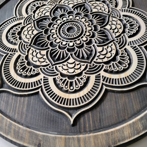 Mandala, Wood carved, Lotus, Yoga Decor, Mandala Art, Meditation Art, Wood Mandala, Mandala Decor