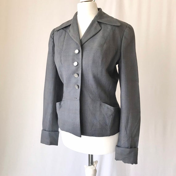 True Vintage 1940s Blazer in Blue Grey Plaid Wool… - image 2