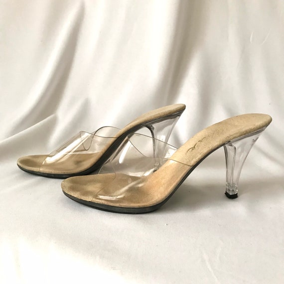 Vintage 50s 60s Clear Cinderella High Heel Mules … - image 3