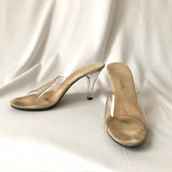 Vintage 50s 60s Clear Cinderella High Heel Mules … - image 6