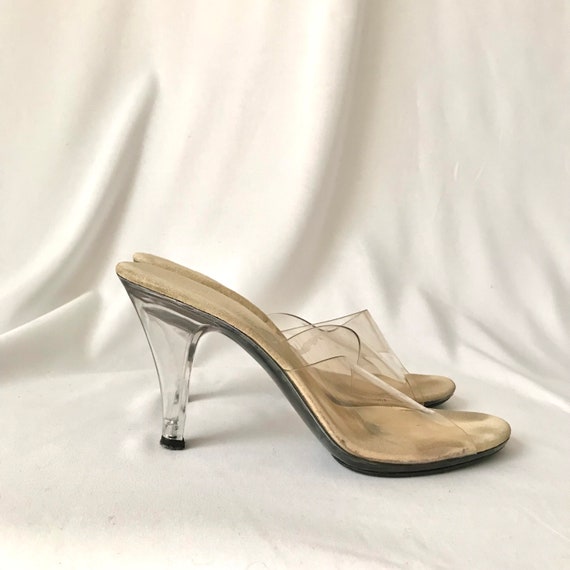 Vintage 50s 60s Clear Cinderella High Heel Mules … - image 1