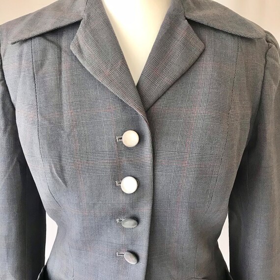 True Vintage 1940s Blazer in Blue Grey Plaid Wool… - image 6