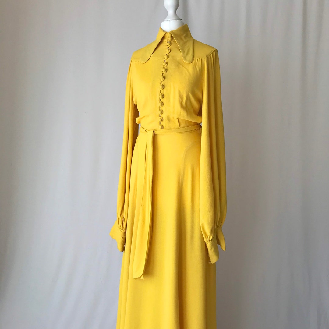 Stunning Original 1970 Ossie Clark Maxi Dress in Canary Yellow Moss ...