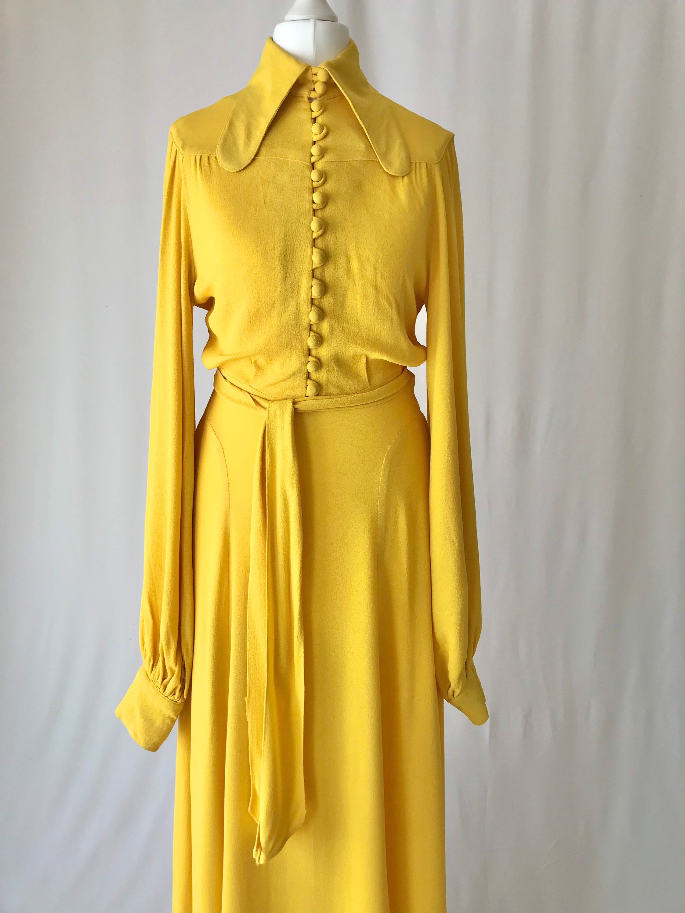 Stunning Original 1970 Ossie Clark Maxi Dress in Canary Yellow Moss ...