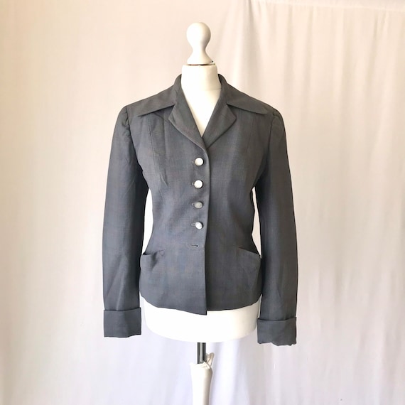 True Vintage 1940s Blazer in Blue Grey Plaid Wool… - image 1