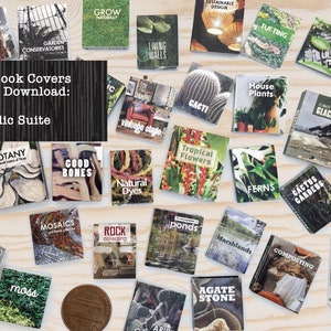 Printable Modern Dollhouse Miniature Book Covers 1:12 Scale Digital Download - Plants, Green, Biophilic, Environmental Themed