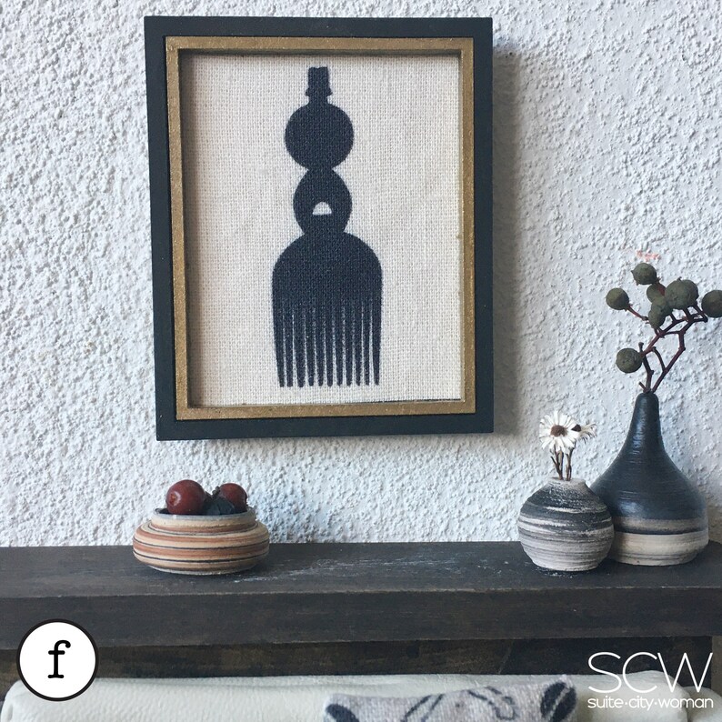 Miniature Modern Dollhouse Textile Wall Art f. Djokwe Afro Pick