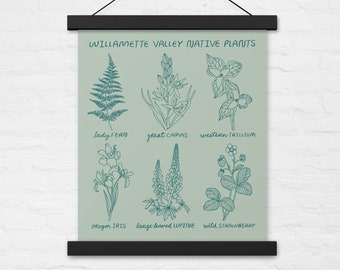 Willamette Valley Native Plants Poster with Hangers - 11"x14"