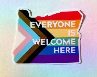 Oregon Pride Flag Sticker - Everyone Is Welcome Here - 3"