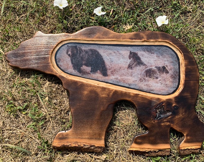 Unique Wooden Bear Frame With Photograph of Mama Grizzly and 2 Cubs. - Etsy