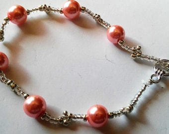Peach Beaded Bracelet, Handmade