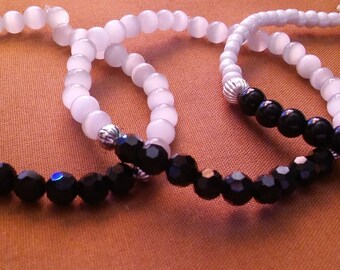 Black and White Beaded Bracelet, Set of 3