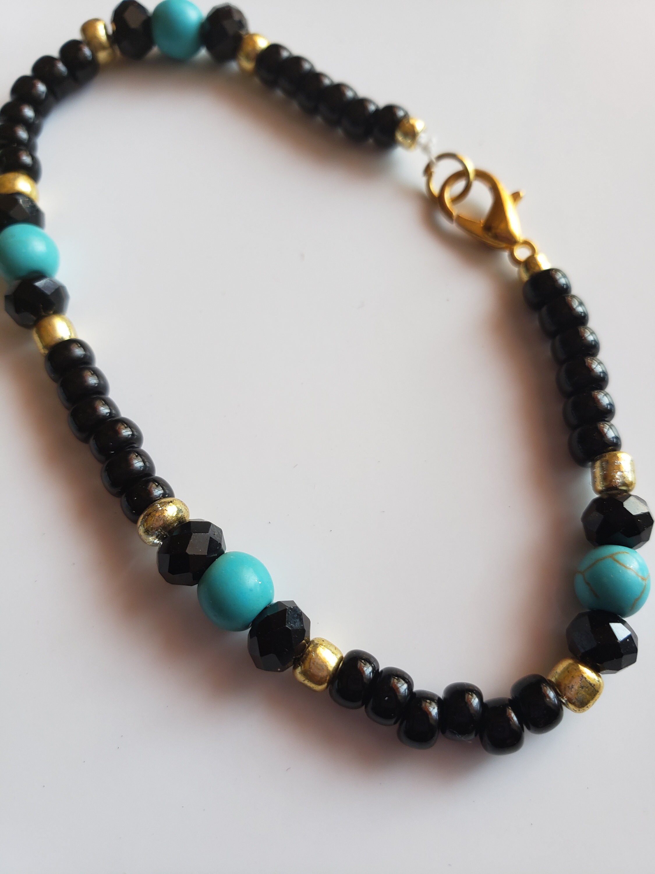 ブラックとターコイズのビーズブレスレット - Etsy 日本
