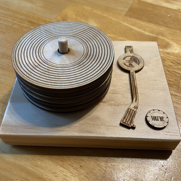 Unique coasters, Nostalgic “vinyl record” coaster hand crafted in wood with a replica turn table