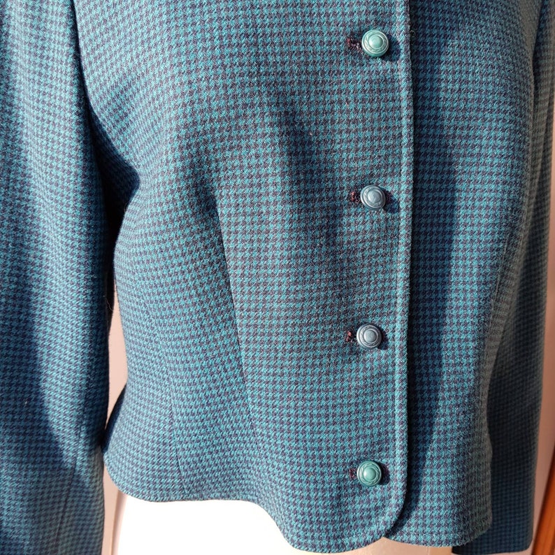 Vintage 1950s/ 1960s Pendleton Wool Blue Houndstooth Jacket image 6