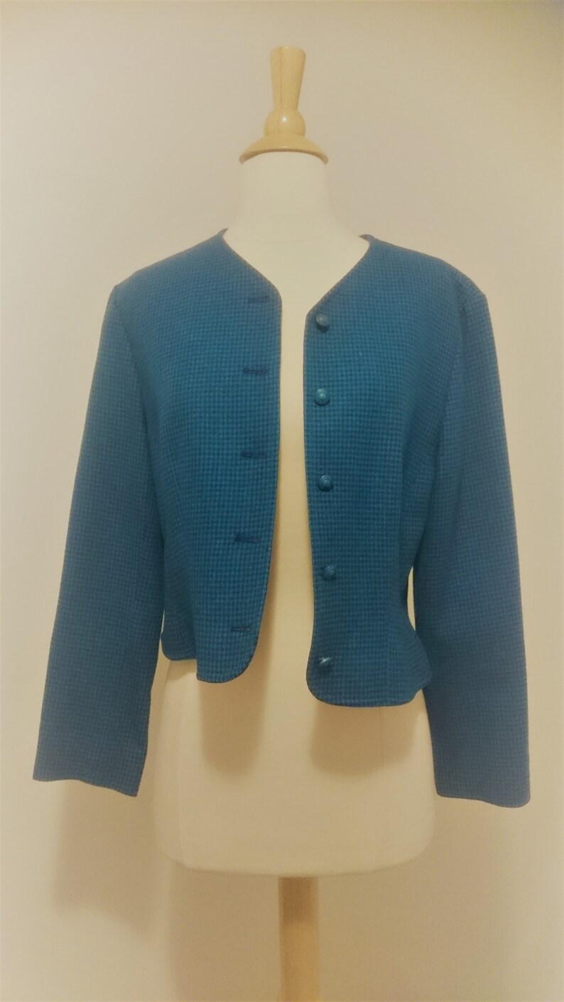 Vintage 1950s/ 1960s Pendleton Wool Blue Houndstooth Jacket image 7