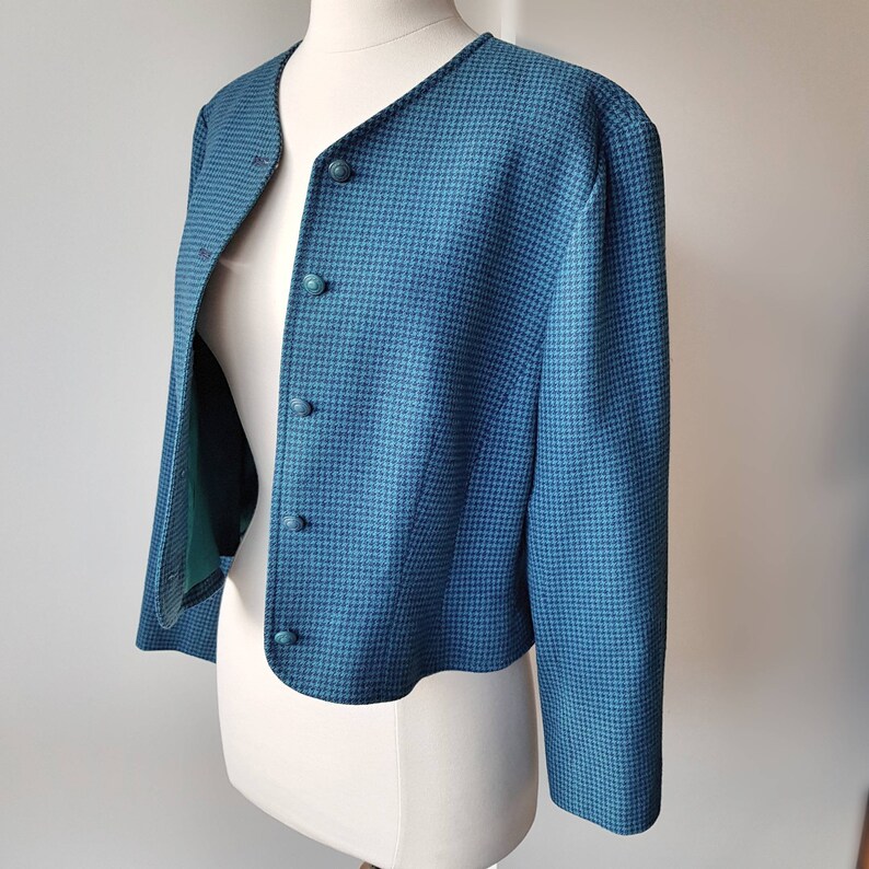 Vintage 1950s/ 1960s Pendleton Wool Blue Houndstooth Jacket image 3