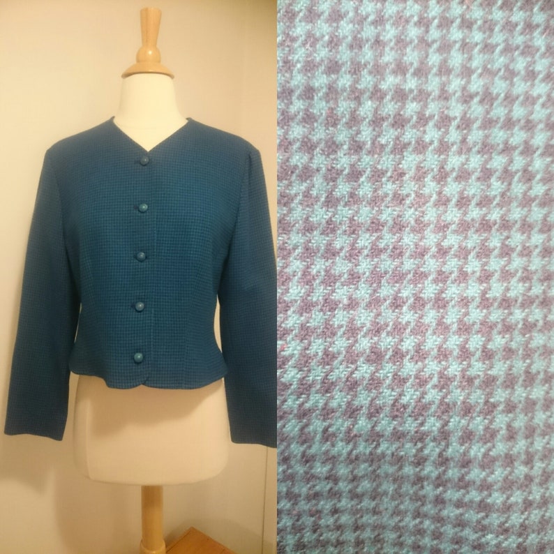 Vintage 1950s/ 1960s Pendleton Wool Blue Houndstooth Jacket image 5
