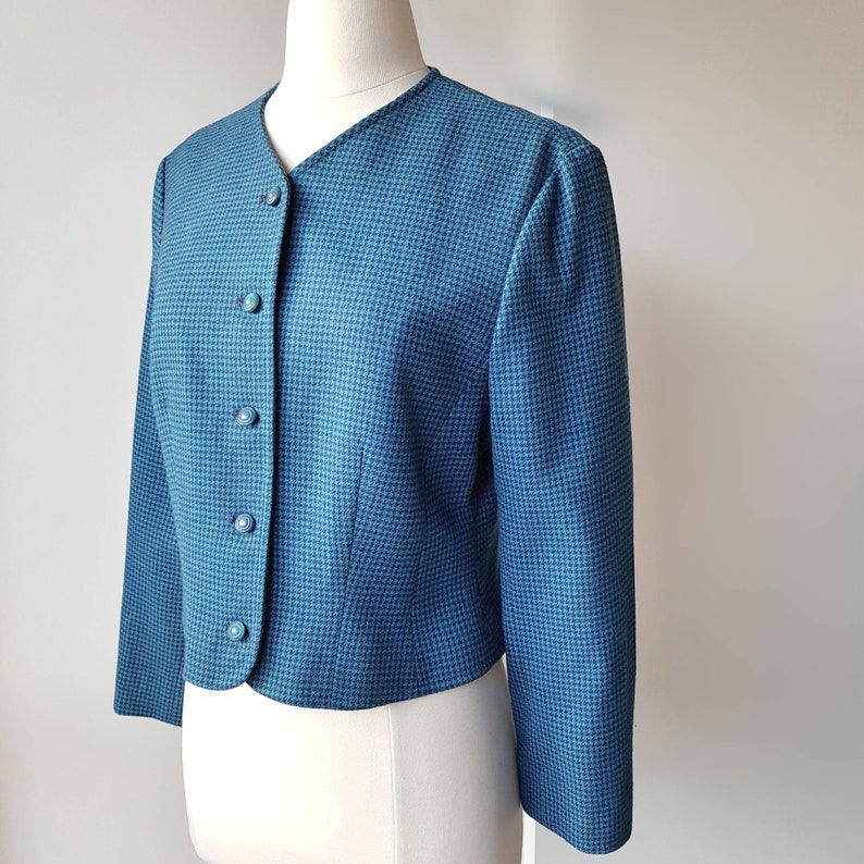 Vintage 1950s/ 1960s Pendleton Wool Blue Houndstooth Jacket image 1