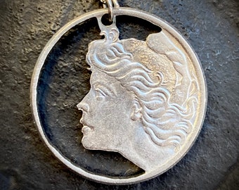 Liberty head cut coin pendant necklace, Brazil