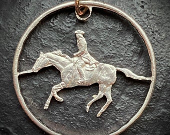 Horse rider Delaware American quarter cut coin pendant necklace