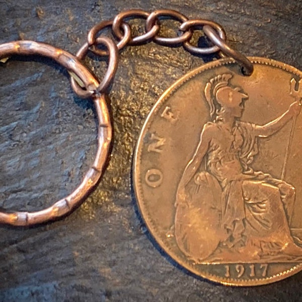 Lucky Old English Penny Coin Keyring