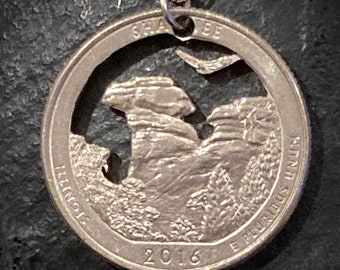 Illinois Shawnee National Forest 2016 commemorative USA quarter cut coin pendant necklace