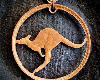 Kangaroo Australian penny cut coin necklace pendant