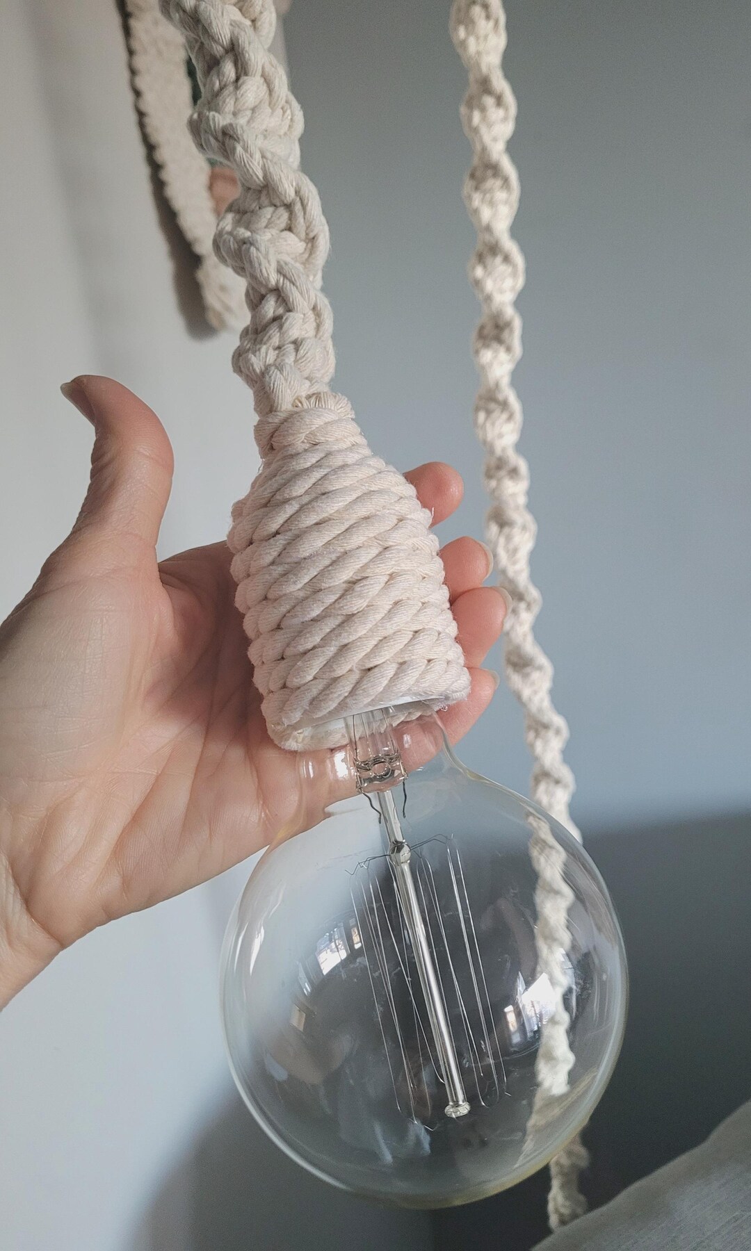 Hanging Light Ropes Drawing Macrame Hanging Lamp/ Hanging Rope Light/ Pendant Rope Lamp/ Boho ...
