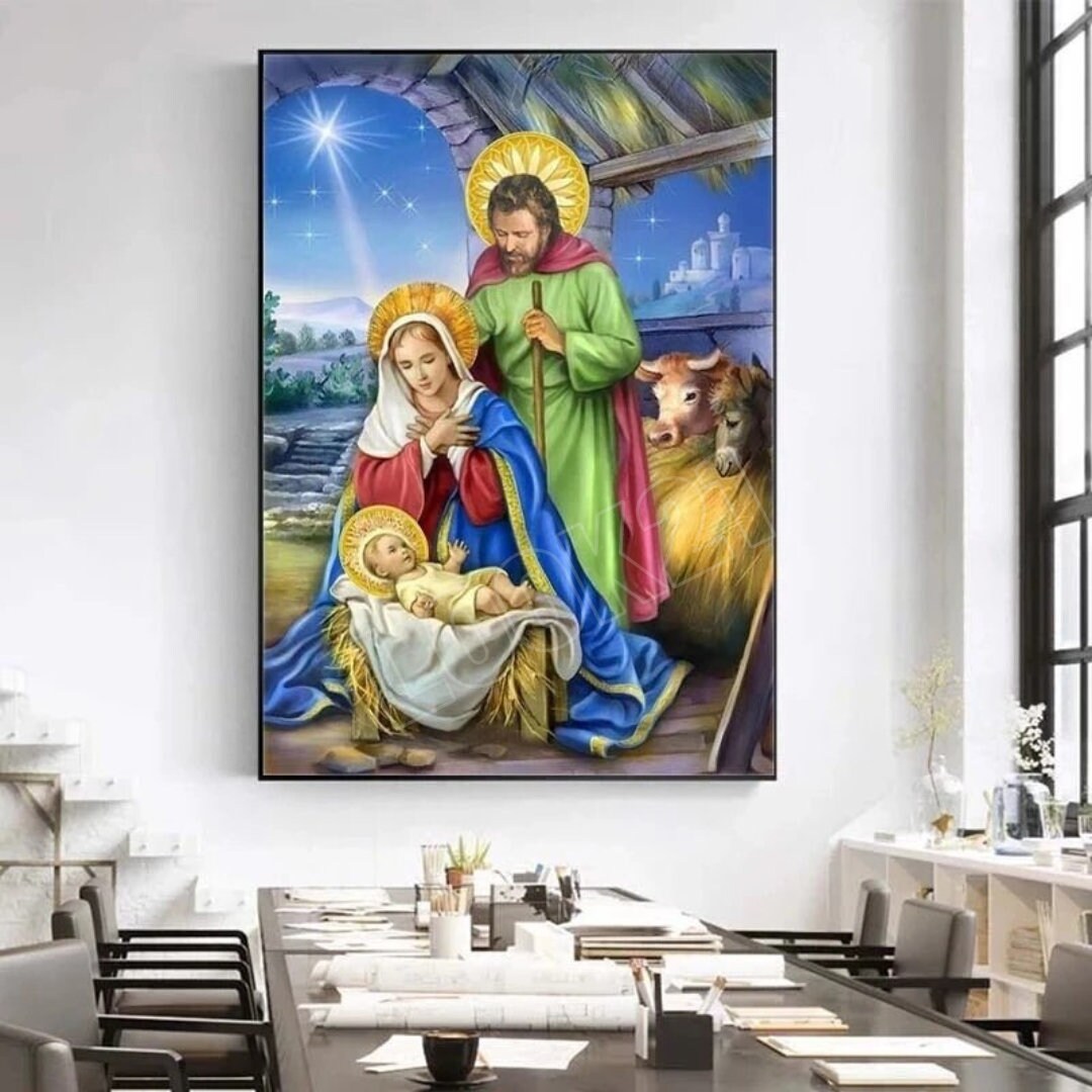 Nativity of Jesus Christ Virgin Mary Canvas Painting Merry - Etsy