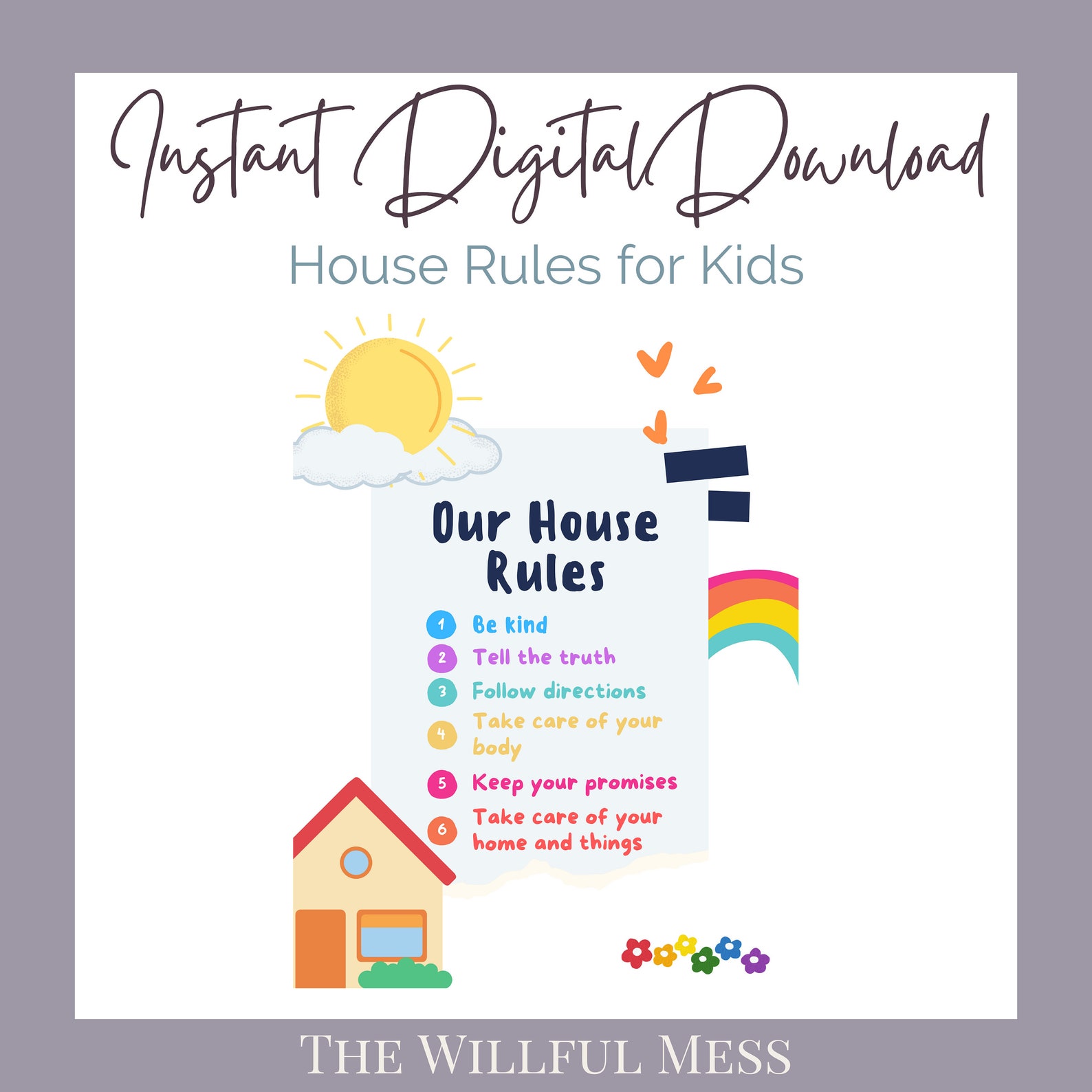 House Rules for Kids Toddlers Printable Instant Etsy