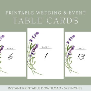Eleganti numeri da tavolo per matrimonio color lavanda - stampabili, download immediato, 5x7"