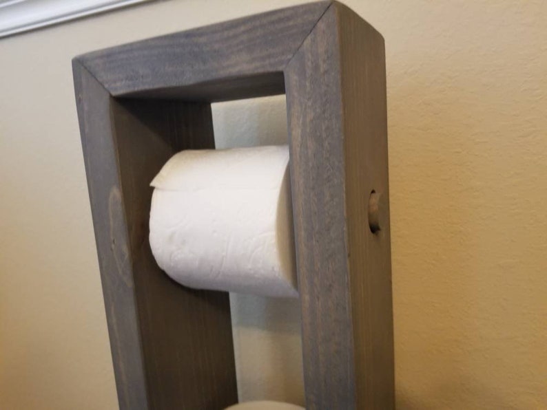 Rustic Toilet Paper Holder Stand Wood Stained Grey Brown Etsy