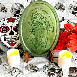 La Santa Muerte Green Wall Art - Handmade, Occult Decor, Glow in the Dark