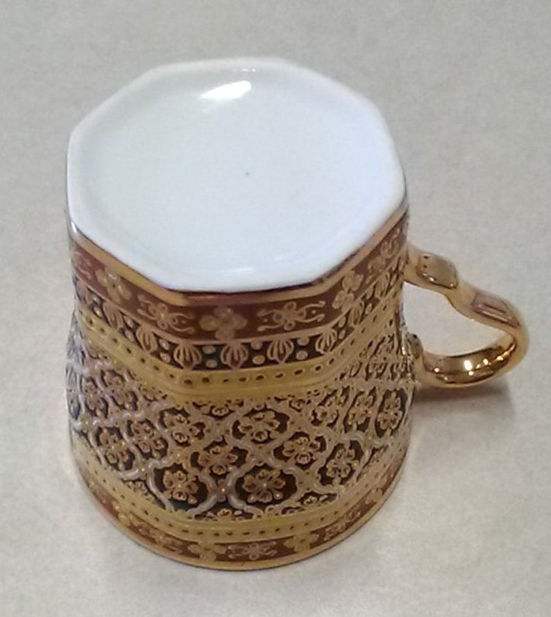 With Hand-Painted Heavy Gold Gilding and Heavy Enamel Beading Flowers /& Other Decorations Vintage Octagon-Shaped Porcelain Teacup