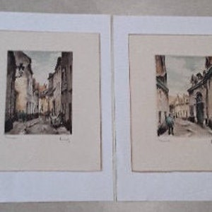 Two Vintage Roger Hebbelinck Original Signed Colored Etchings of Buildings and Streets in Brussels, Belgium, Printed by Stehli Freres image 1